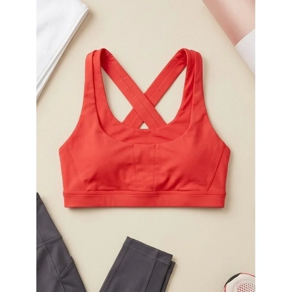 Lululemon Energy Bra Red Cross Back Medium Support Sports Bra Size 6